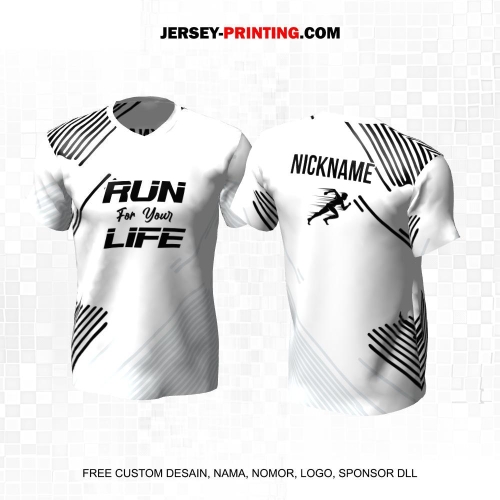 Jersey Lari Putih Abu Hitam Motif Garis 552
