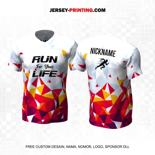 Jersey Lari Putih Abu Merah Motif Abstrak Triangle 538