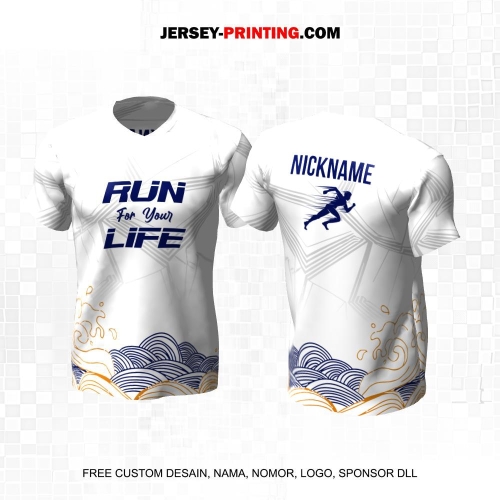 Jersey Lari Putih Abu Navy Motif Abstrak Ombak 518