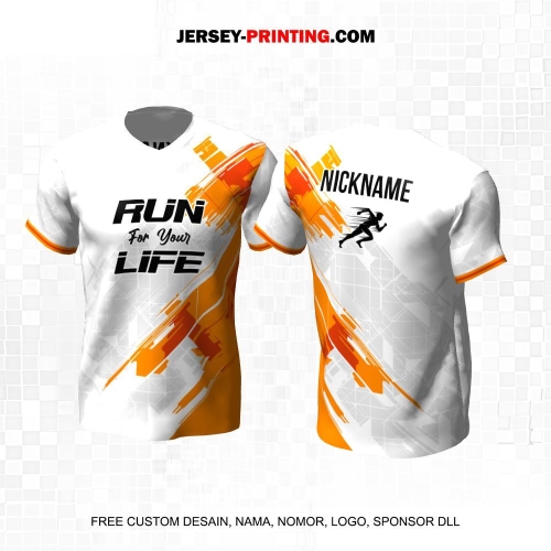 Jersey Lari Putih Abu Orange Motif Abstrak 554