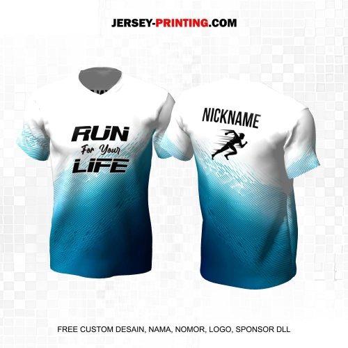 Jersey Lari Putih Biru Motif Abstrak 470