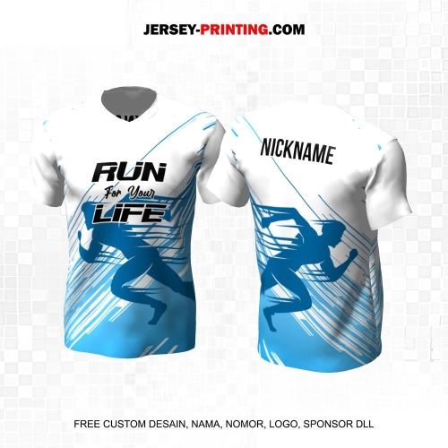 Jersey Lari Putih Biru Motif Abstrak 523