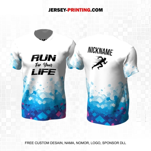 Jersey Lari Putih Biru Motif Abstrak 525