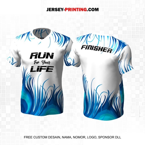 Jersey Lari Putih Biru Motif Abstrak 633