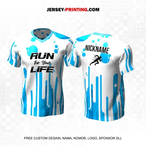 Jersey Lari Putih Biru Motif Bubble Lelehan 549