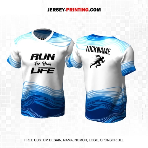 Jersey Lari Putih Biru Motif Gelombang 501