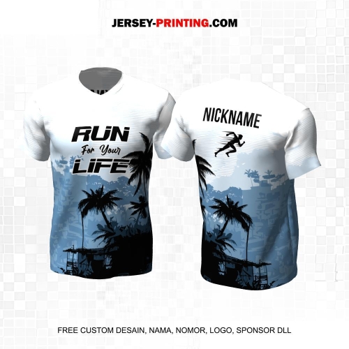 Jersey Lari Putih Biru Motif Pemandangan Alam 557