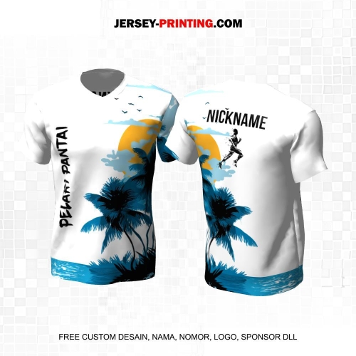 Jersey Lari Putih Biru Motif Siluet Pantai 630