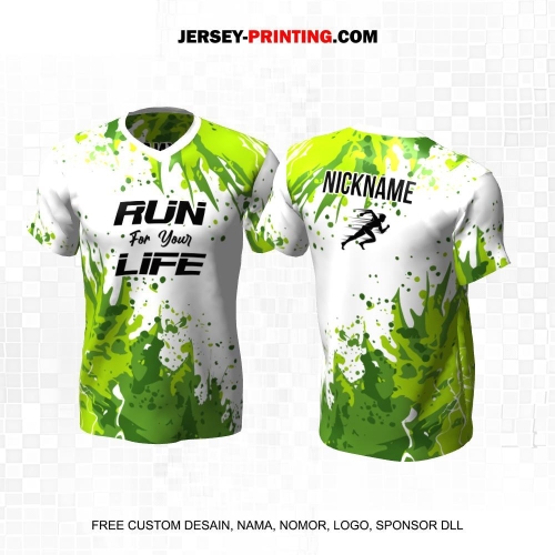 Jersey Lari Putih Hijau Motif Abstrak 545