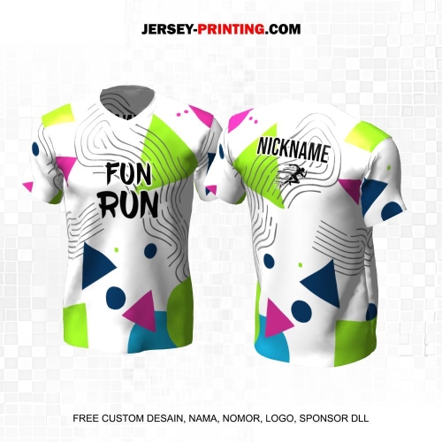 Jersey Lari Putih Hijau Pink Biru Motif Liquid Bidang 585