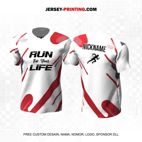 Jersey Lari Putih Merah Motif Abstrak 535