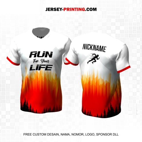 Jersey Lari Putih Merah Motif Abstrak 547