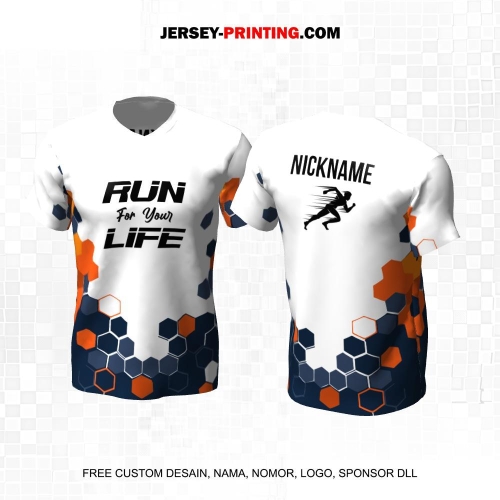 Jersey Lari Putih Navy Orange Motif Honeycomb 522