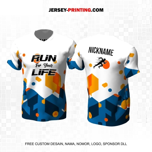 Jersey Lari Putih Orange Biru Motif Abstrak 551