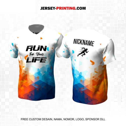 Jersey Lari Putih Orange Biru Motif Triangle 546