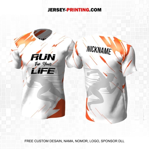 Jersey Lari Putih Orange Motif Abstrak 527