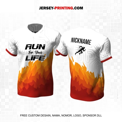 Jersey Lari Putih Orange Motif Abstrak 533