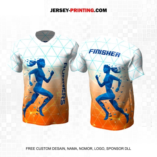 Jersey Lari Putih Orange Motif Geometris Triangle 571