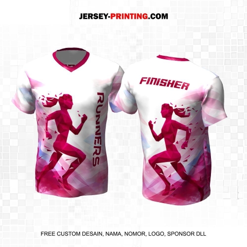 Jersey Lari Putih Pink Motif Abstrak 582