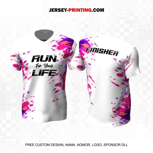 Jersey Lari Putih Pink Motif Abstrak 624