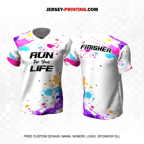 Jersey Lari Putih Pink Ungu Motif Abstrak 623