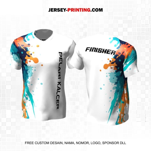 Jersey Lari Putih Tosca Orange Motif Abstrak 636