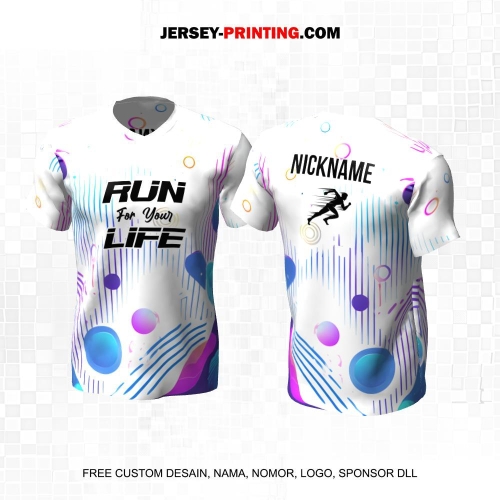 Jersey Lari Putih Ungu Biru Motif Abstrak 550