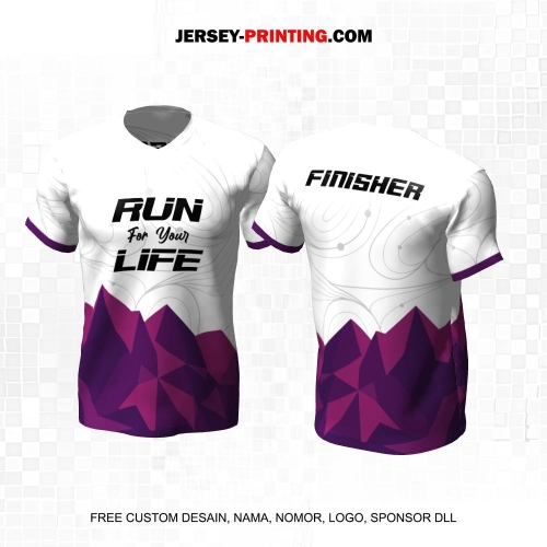 Jersey Lari Putih Ungu Motif Abstrak Liquid 594