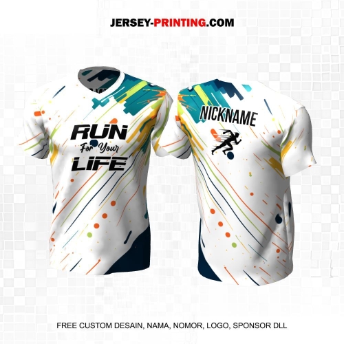 Jersey Lari Putih Warna Warni Motif Abstrak 548