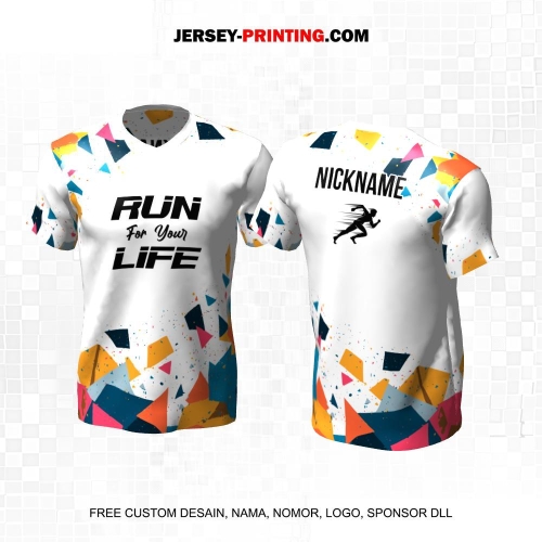 Jersey Lari Putih Warna Warni Motif Abstrak 558