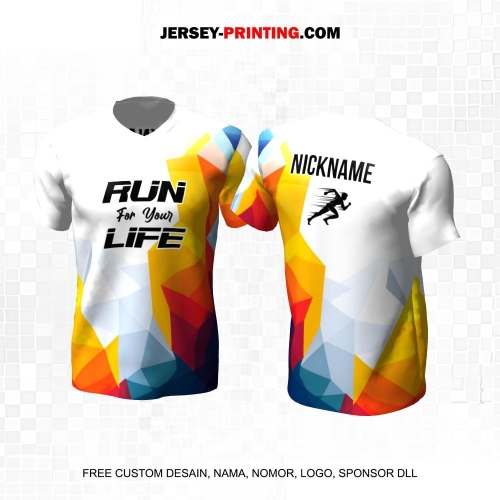 Jersey Lari Putih Warna Warni Motif Abstrak 559