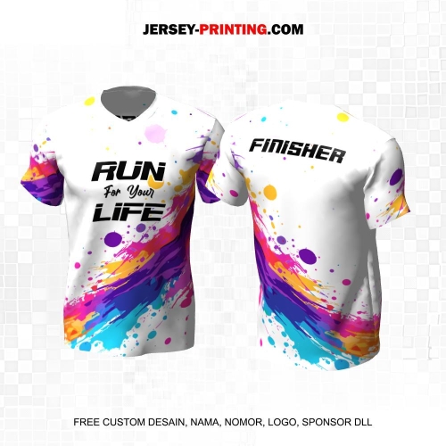 Jersey Lari Putih Warna Warni Motif Abstrak 596