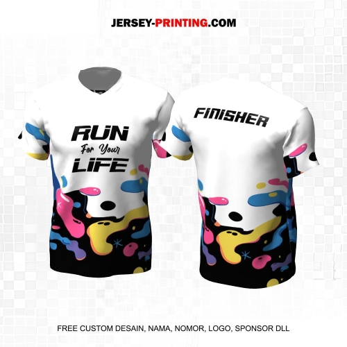 Jersey Lari Putih Warna Warni Motif Abstrak 627