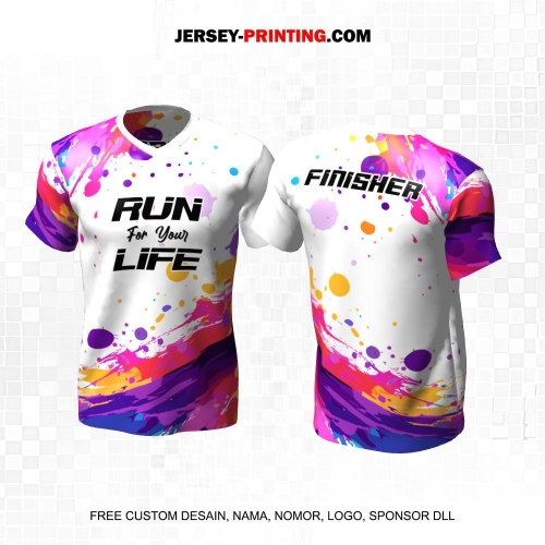 Jersey Lari Putih Warna Warni Motif Abstrak Brush 597