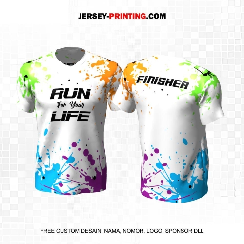 Jersey Lari Putih Warna Warni Motif Abstrak Splash 601