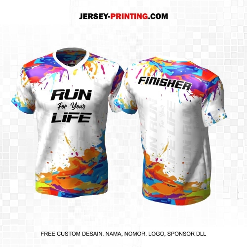 Jersey Lari Putih Warna Warni Motif Abstrak Splash 606