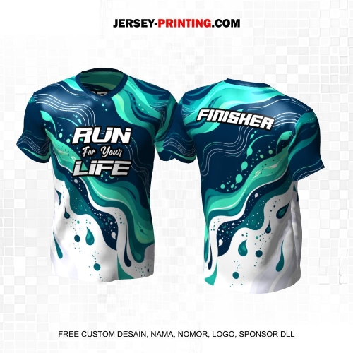 Jersey Lari Tosca Biru Putih Motif Abstrak Liquid 655