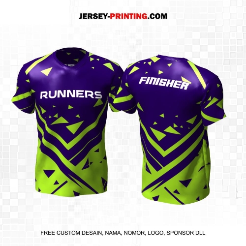 Jersey Lari Ungu Hijau Motif Abstrak Triangle 583
