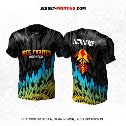 Jersey Layangan Kite Fighter Hitam Abu Biru Kuning Motif Abstrak 13