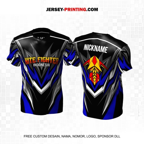 Jersey Layangan Kite Fighter Hitam Abu Biru Motif Abstrak 07