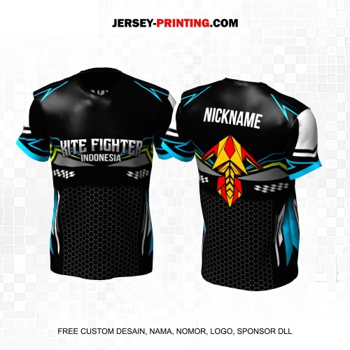 Jersey Layangan Kite Fighter Hitam Abu Biru Motif Abstrak Honeycomb 04