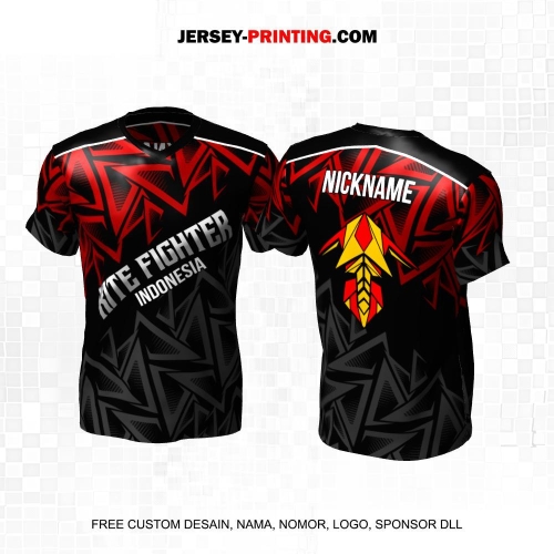 Jersey Layangan Kite Fighter Hitam Abu Merah Motif Abstrak 05