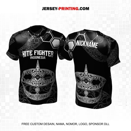 Jersey Layangan Kite Fighter Hitam Abu Motif Wau Honeycomb 02