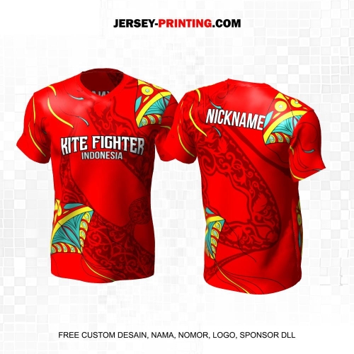 Jersey Layangan Kite Fighter Merah Kuning Hijau Motif Wau 01