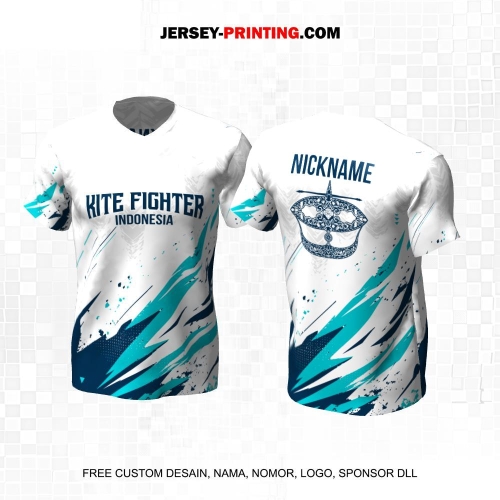 Jersey Layangan Kite Fighter Putih Abu Biru Motif Abstrak 17