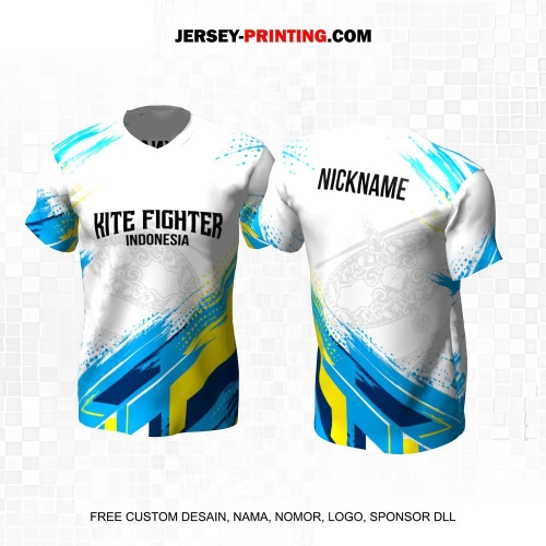 Jersey Layangan Kite Fighter Putih Biru Kuning Motif Abstrak 16