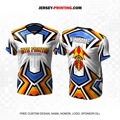 Jersey Layangan Kite Fighter Putih Biru Orange Motif Abstrak 10