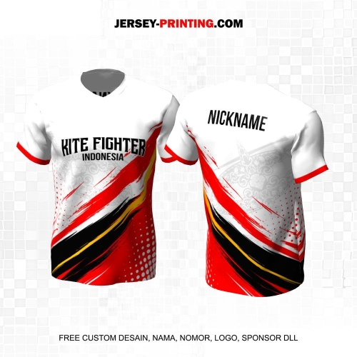 Jersey Layangan Kite Fighter Putih Merah Hitam Kuning Motif Abstrak Polkadot 18