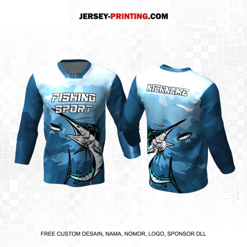 Jersey Mancing Fishing Angler Biru Putih Motif Abstrak 32