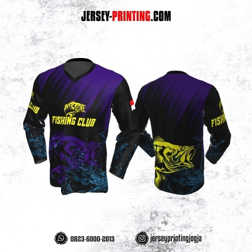 Jersey Mancing Fishing Angler Hitam Ungu Motif Air Biru Lengan Panjang